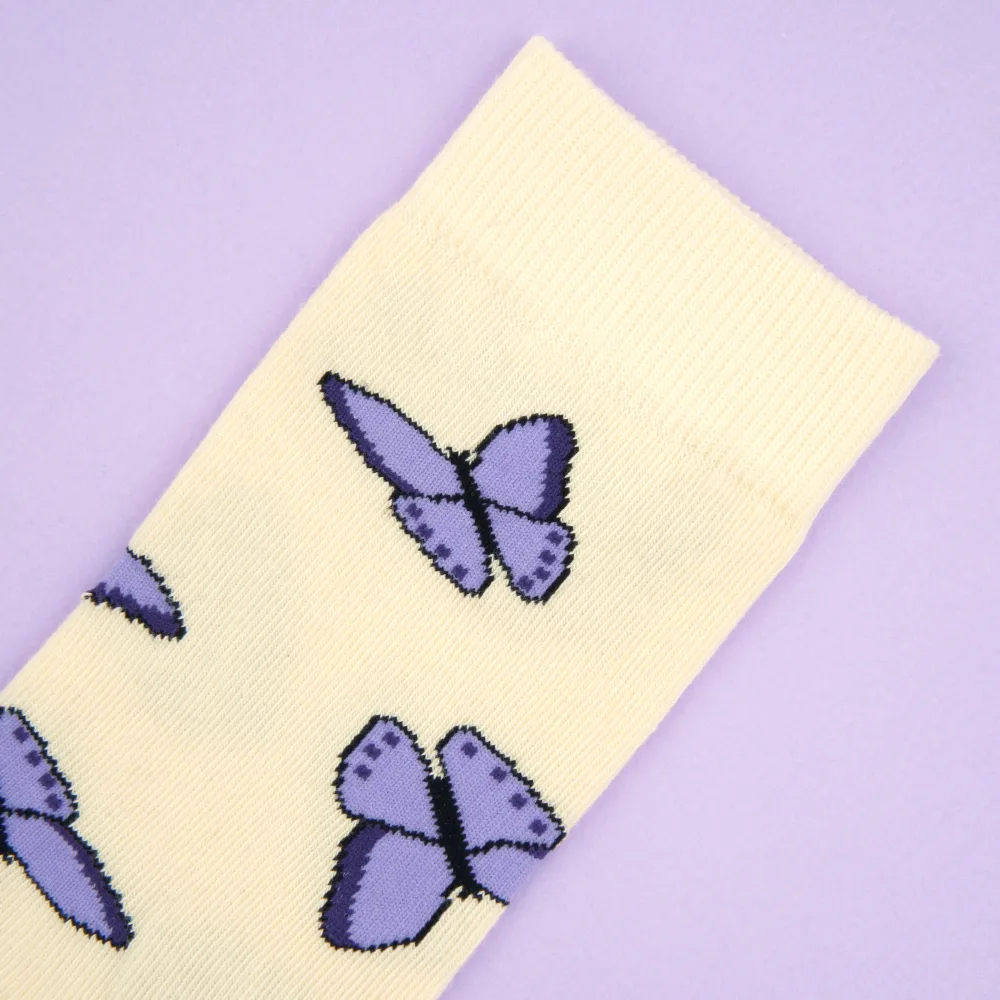 Clearance Chaussettes Papillon Mauve Chaussettes Coton