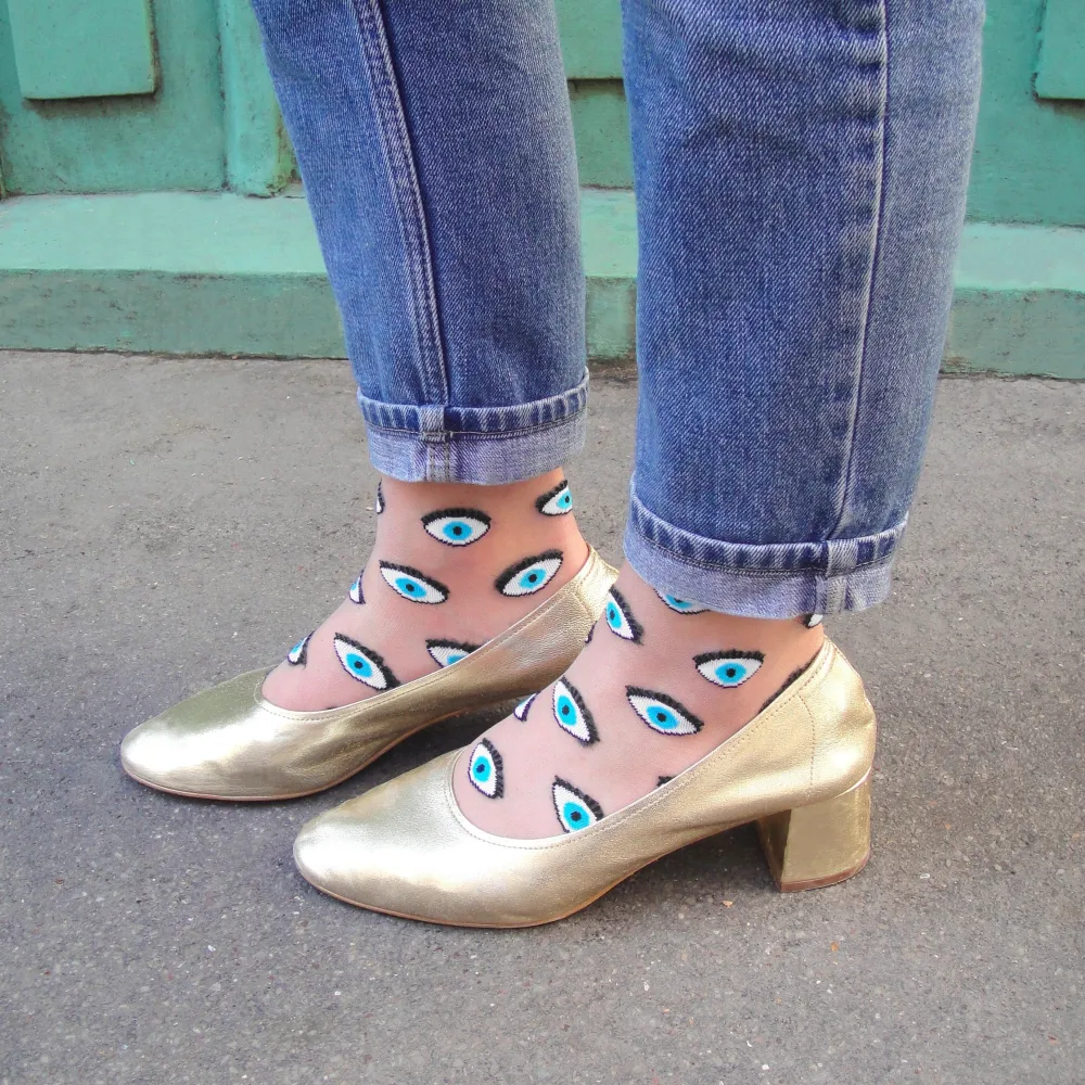Store Chaussettes transparentes Oeil - Bleu Chaussettes Transparentes