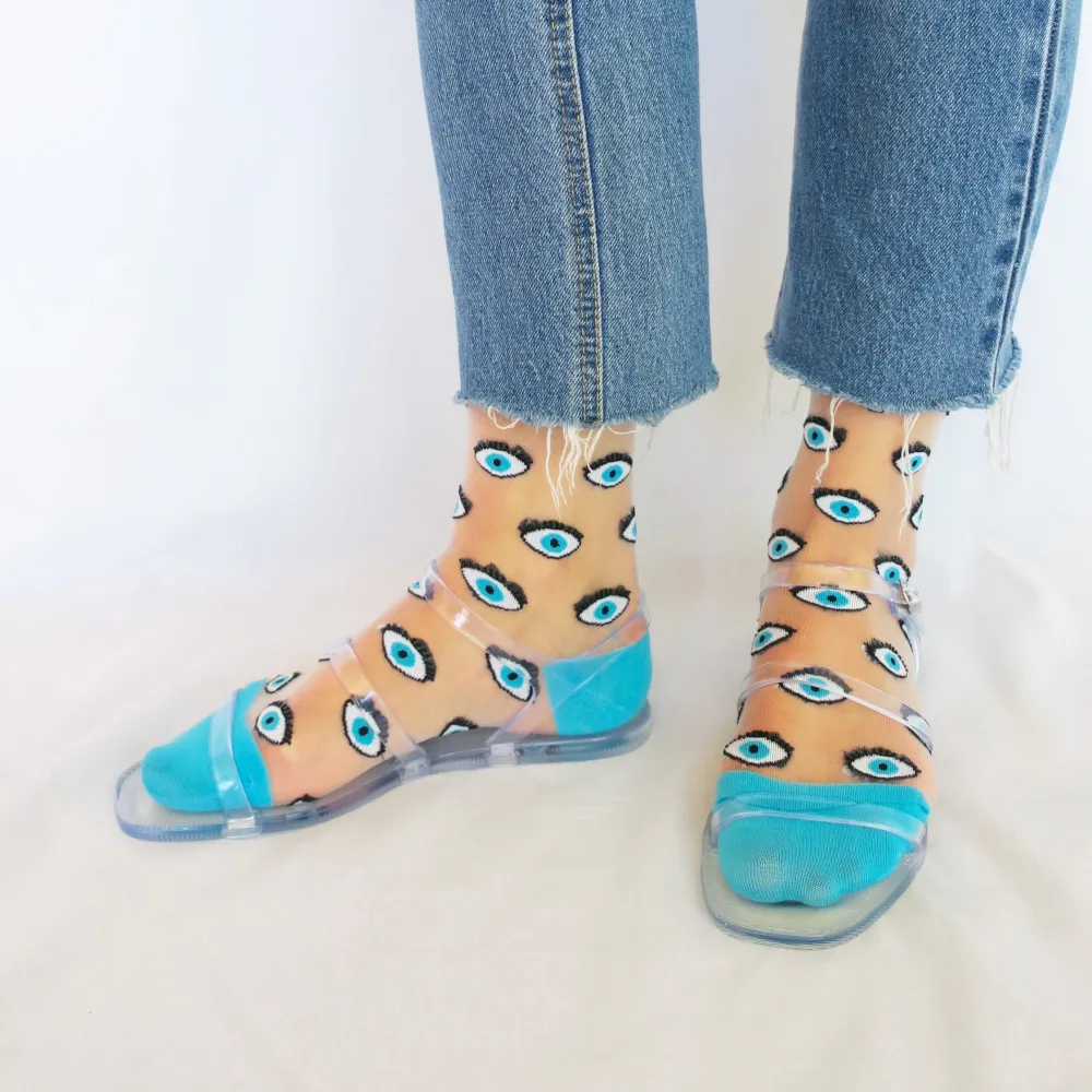 Store Chaussettes transparentes Oeil - Bleu Chaussettes Transparentes