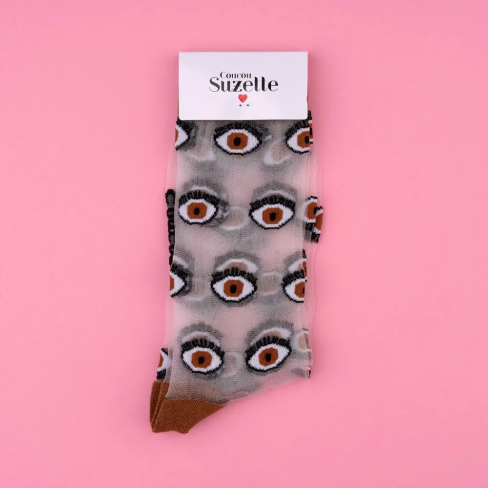 Clearance Chaussettes transparentes Oeil - Marron Chaussettes Transparentes