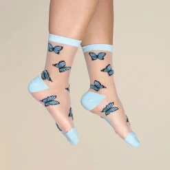 Store Chaussettes transparentes Papillon Bleu Chaussettes Transparentes